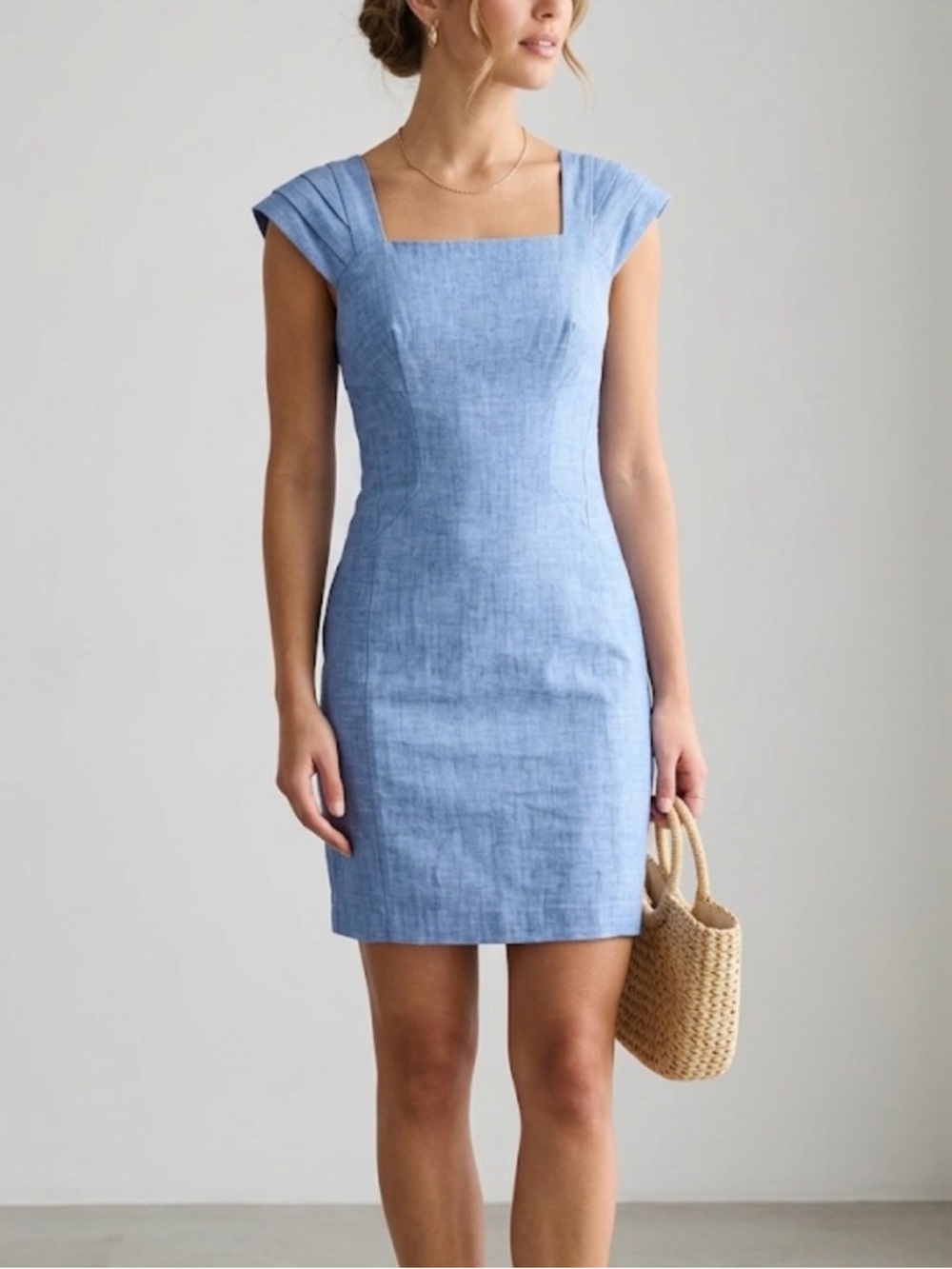 ASOS Light Blue Linen Square-Neck Mini Dress